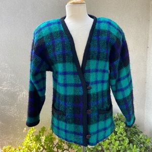 Price is Firm Vtg 80s plaid mohair wool cardigan sweater M